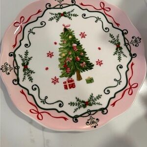 NEW Potter's Studio Christmas Tree 8.5” Ceramic Pink Trim Salad Plate set of 3